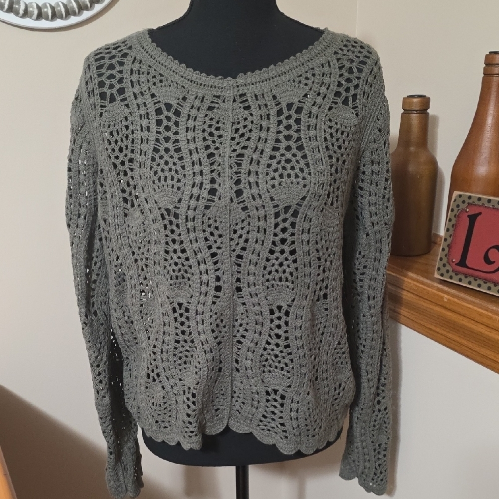 Adrianna Papell Olive Crochet Sweater